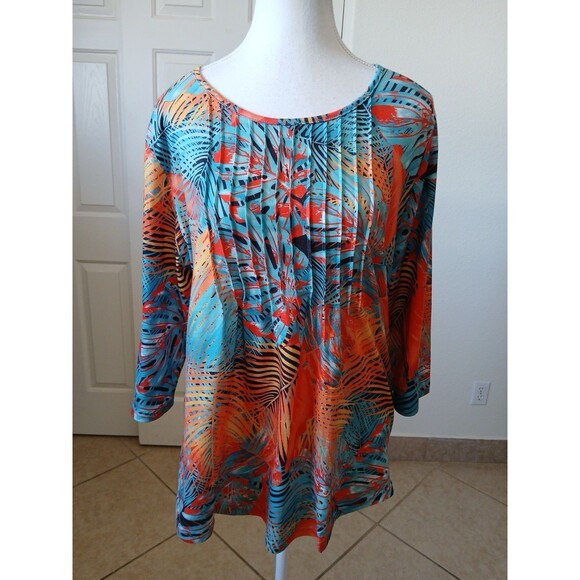 Xieerduo‎ Womens Blouse Top 3/4 sleeve Tropical Multicolor Size Large Round Neck - Picture 1 of 14